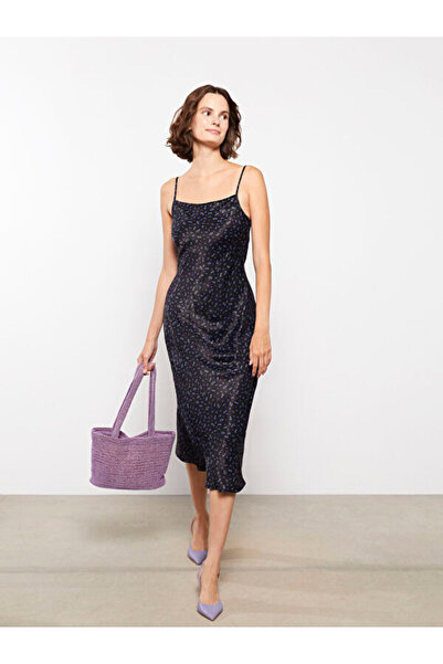 LC Waikiki Square Neck Floral Strap Satin Dress