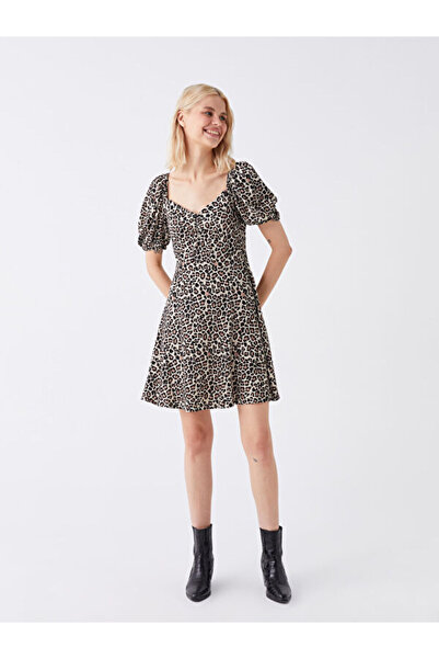 LC Waikiki Heart Collar Patterned Short Sleeve Dress