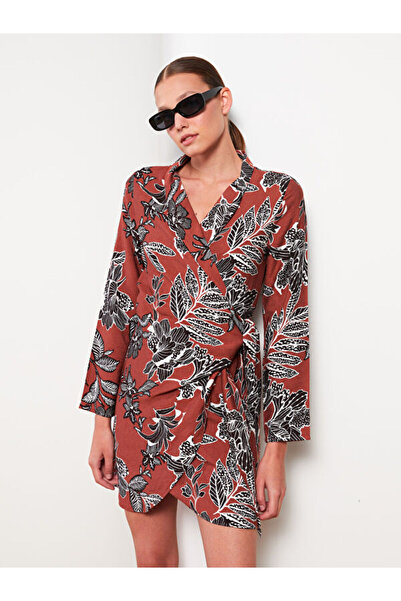 LC Waikiki Double-Breasted Collar Patterned Long Sleeve Dress