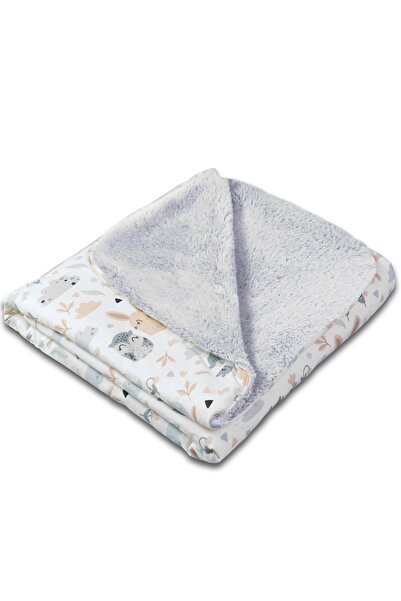 Kidizi Paturica dubla pufoasa cu doua fete 100x78 cm Fluffy Grey Forest Friends