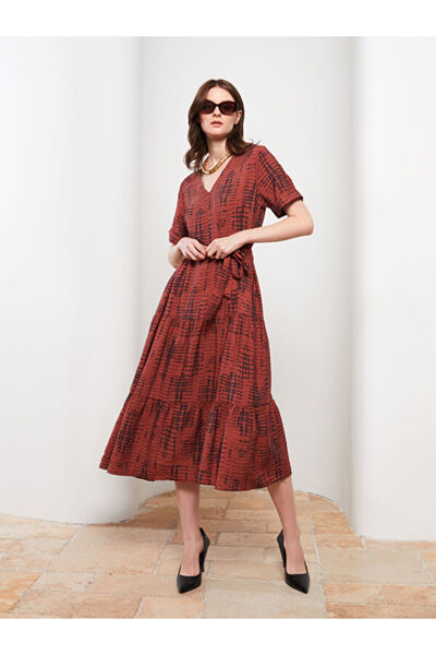 LC Waikiki V-Neck Patterned Short Sleeve Dress