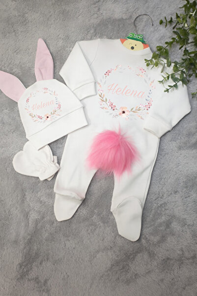 Moda Lime İsimli Çiçek Çelenkli Bebek Tulum Seti – Organik Pamuk – Kişiye Öze...