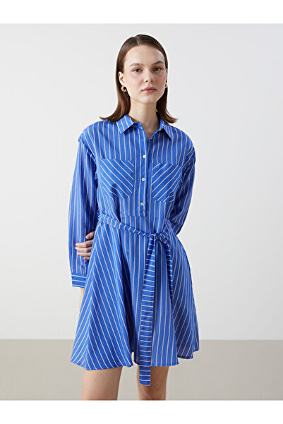 LC Waikiki Rmz Gi̇yi̇m Farkiyla Shirt Roba Collar Striped Poplin Dress