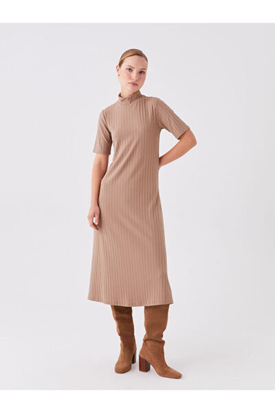 LC Waikiki Mock Neck Self-Patterned Short-Sleeved Dress