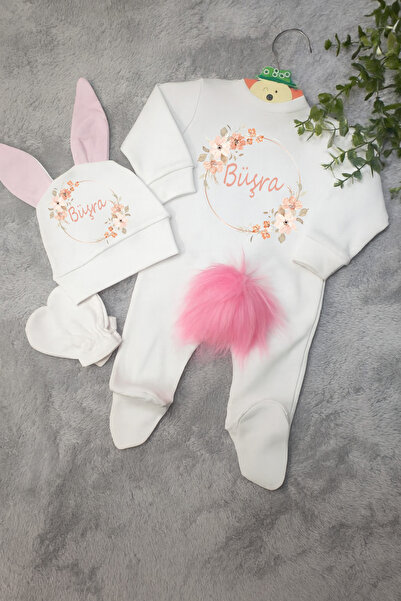 Moda Lime İsimli Çiçek Çelenkli Bebek Tulum Seti – Organik Pamuk – Kişiye Öze...