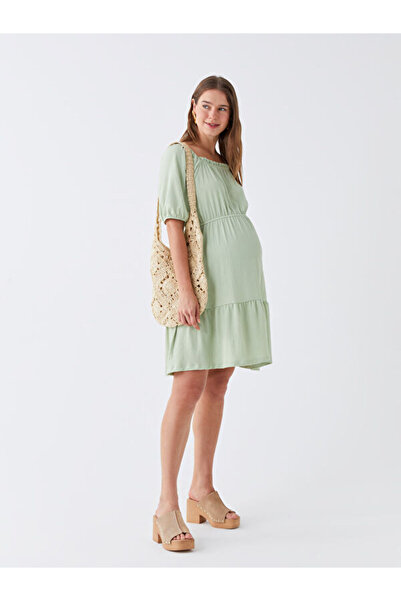 LC Waikiki U-Neck Straight Short Sleeve Maternity Dress