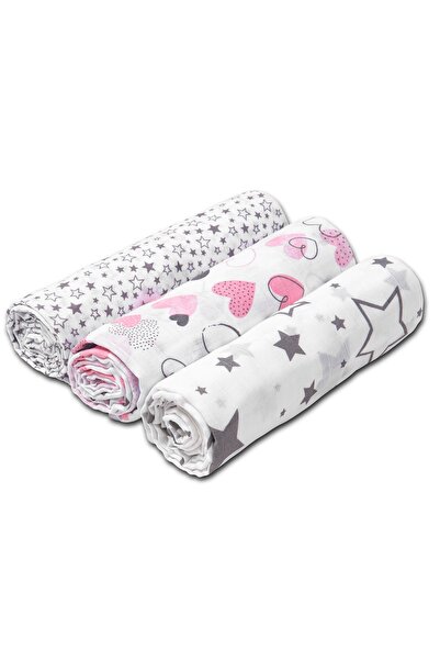 Kidizi Σετ 3 μαλακών κουβερτών από μουσελίνα 78x78 εκ. Ροζ καρδιές, 100% Βαμβάκι