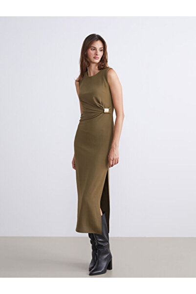 LC Waikiki Crew Neck Gathered Crepe Dress