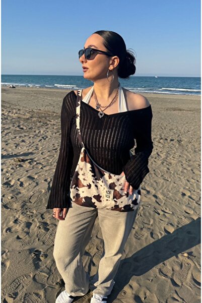 NİSNİS dana Cow Print İnek Desenli Y2K Baguette Omuz Çantası – Bağlamalı Askı...