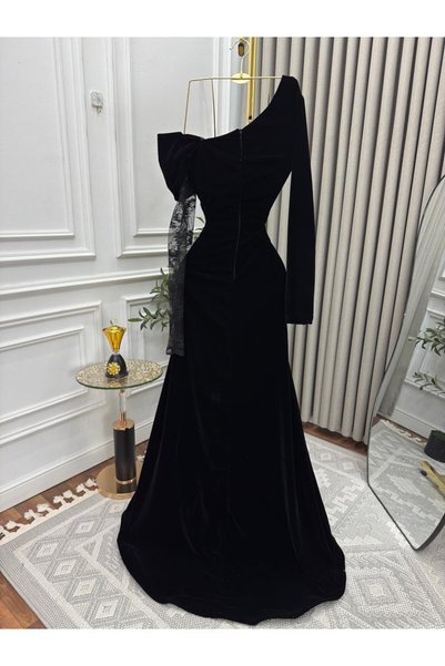 leen fashion black velvet dress