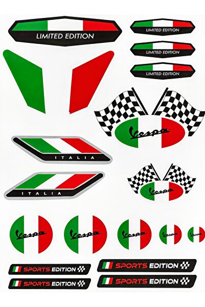 Limitless Design Vespa Sports Edition Sticker Seti – İtalyan Bayraklı Dekorat...