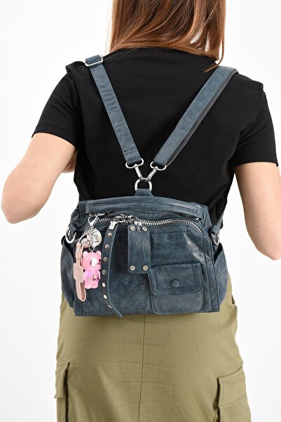 571 Collections Çanta Charmlı Faux Leather Patterned Strap Multi-Compartment ...