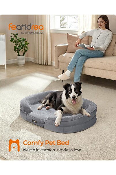 feandrea سرير أريكة للكلاب بتقويم العظام، كبير 91×68×18 سم، غطاء قابل للإزالة...