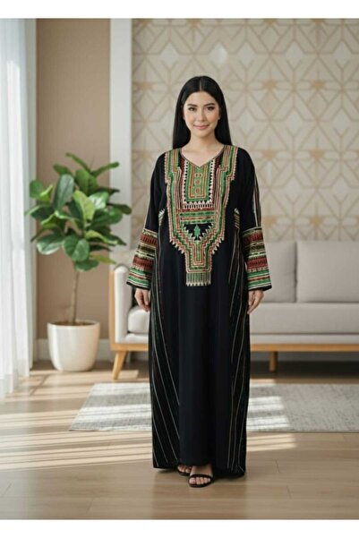 Elegant A modest, elegant traditional Asiri women's jalabiya with embroidered sleeves