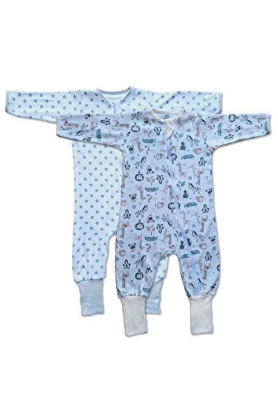 Kidizi Set of 2 baby pajamas with zipper and booties Safari Stars cuff size 3...