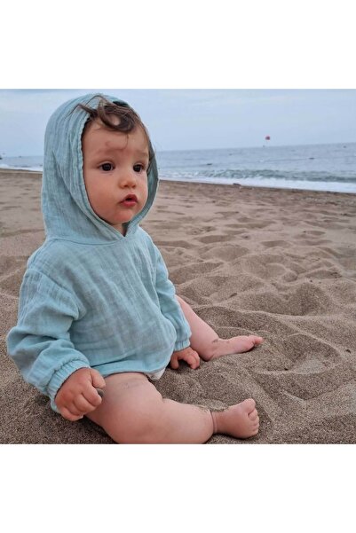 Kidizi Amos mint long-sleeved muslin baby top with hood 6-12 months