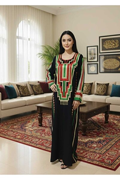 Elegant A modest, elegant traditional Asiri women's jalabiya with embroidered sleeves