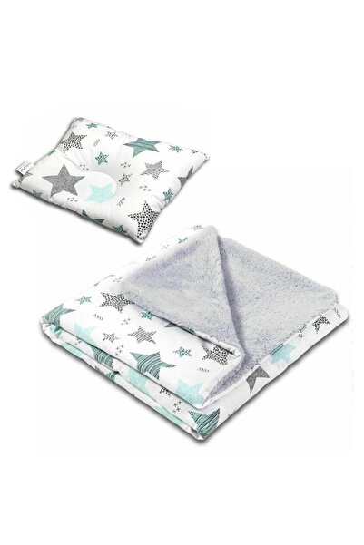 Kidizi Set paturica dubla pufoasa cu doua fete 100x78 cm si perna bebelusi co...