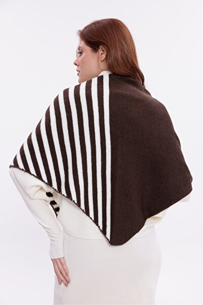 saint majesta Kadın Çizgili Üçgen Atkı Boyunluk Şal Yumuşak Triko Örgü Kışlık...