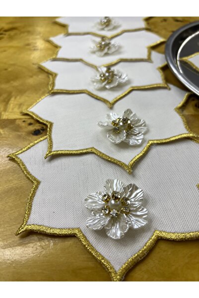 MİNOZA 6 قطع من مناديل تقديم الكوكتيل/القهوة المطرزة على شكل نجمة مع دبابيس زهور