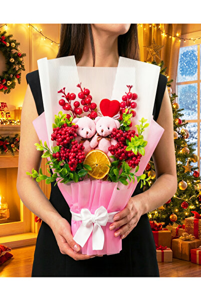 lenostra Kokina Buketi Pembe Ayıcıklı - Kadina Yilbasi Hediyesi - Yılbaşı Hed...