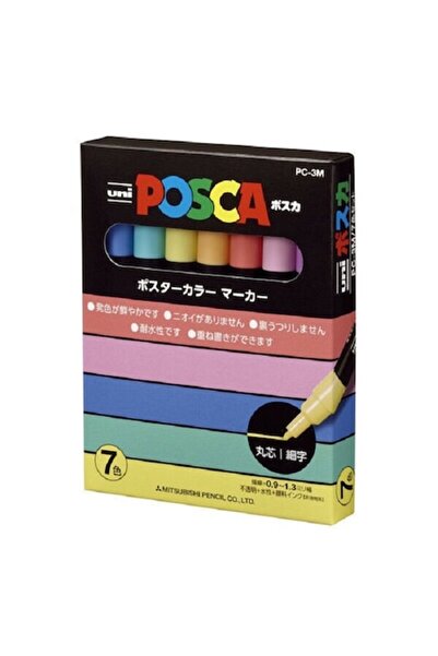 POSCA Set of 7 PC-3M Fine Tip Pens, Pastel Colors