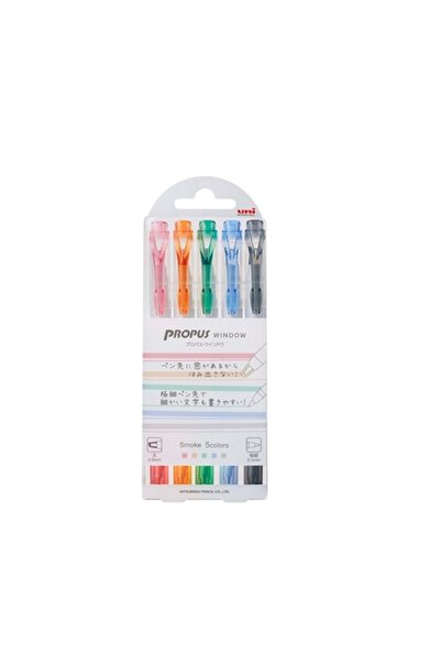 Uni Set of 5 Propus Window Dual-Tip Highlighters – Smoke Colors