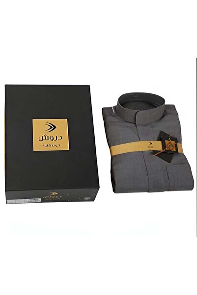 Drosh دروش | ثوب رجالي شتوي رمادي - سحاب - طول 58