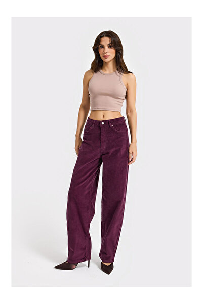 LC Waikiki Kadın Mor Renk 26w5-111 Skater Fit Esnek Kumaş İnce Fitilli Velvet...