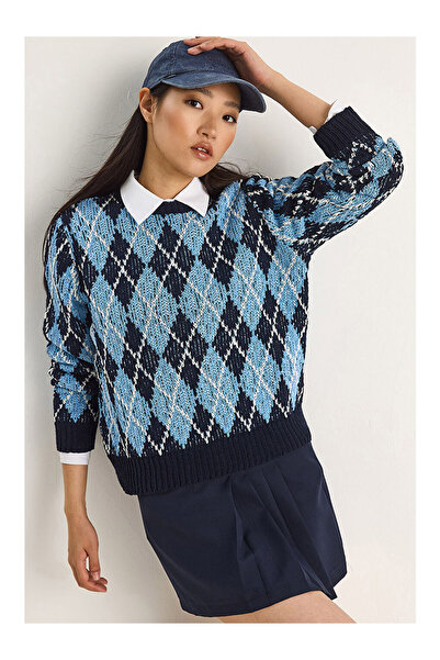 LC Waikiki Lacivert Kadın Baklavalı Kazak