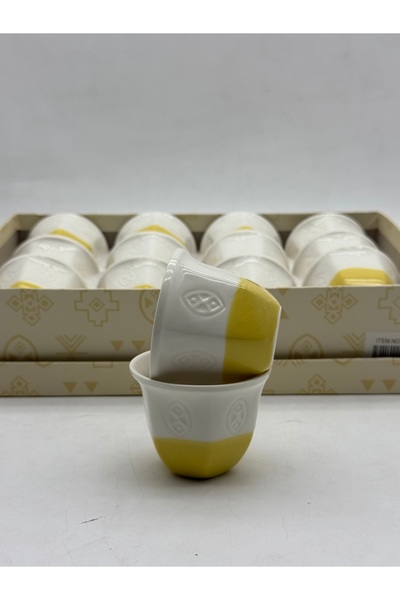 cc bin shihon Arabic coffee cups, set of 12 pieces, with traditional touches, two colors, porcelain coffee cups