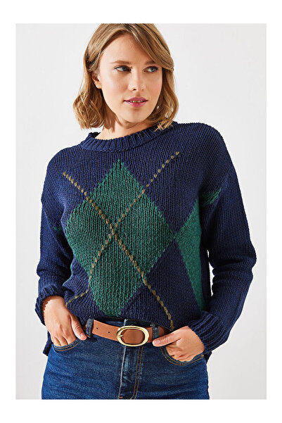 LC Waikiki Lacivert Kadın Baklavalı Kazak