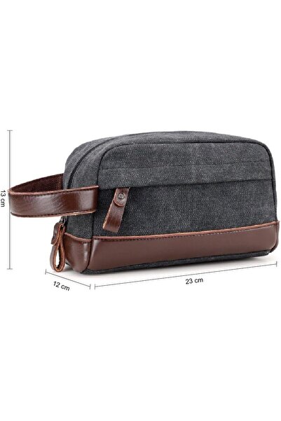 Alcoach Men's Travel Toiletry Bag - Leather & Fabric Dopp Kit (Black)