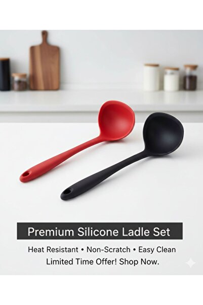 TARIK HOME 28 cm. 2'li Silikon Çorba Kepçesi Seti - Isıya Dayanıklı Sert Uçlu...