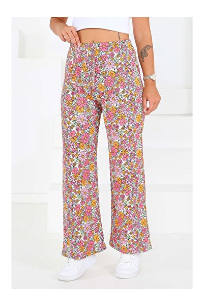 LC Waikiki Παντελόνι με σχέδιο με ελαστική μέση ροζ - 27681