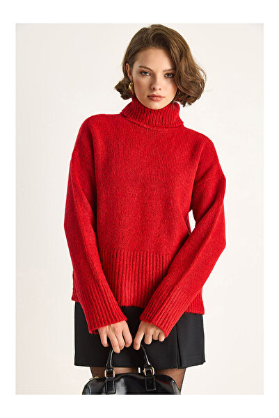 LC Waikiki Kırmızı Kadın Balıkçı Yaka Kazak