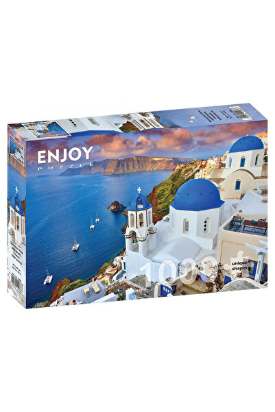 Enjoy Puzzle Puzzle 1000 piese Enjoy – Priveliște Santorini cu Bărci, Grecia