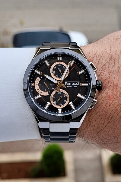 Ferrucci Kasası Metalik Kordonu Siyah Renk 2 Yıl Garantili 42 mm Göstergeleri...