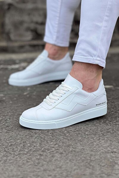 Zapatos حذاء رياضي رجالي من الجلد برباط يومي WG160 CBT - أبيض