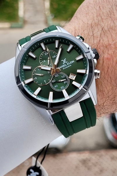 Daniel Klein Kasası Gümüş Kordonu Yeşil Renk 46 mm İç Göstergeleri Aktif Erke...
