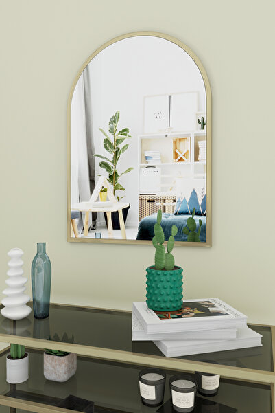 Marsah Home Metal Çerçeveli Oval Duvar Aynası 50x70 cM Mat Gold
