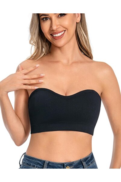 ANGOOL Women's Strapless Push-Up Bandeau Bra Padded Seamless Ribbed Non-Slip,...