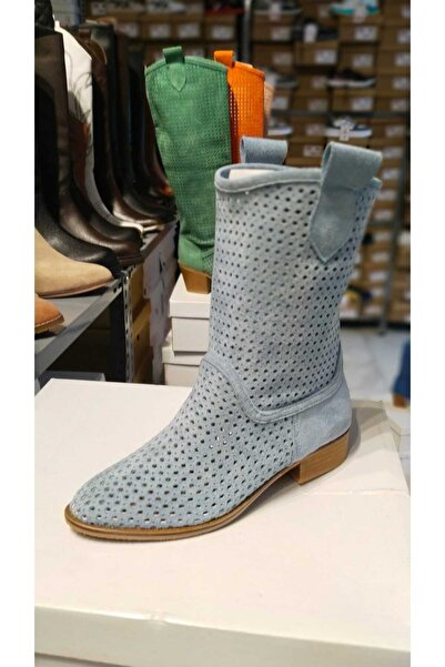 POTEEN Ptn Stelli Suede Fuchsia Short Heel Perforated Summer Boots-Powder Pink