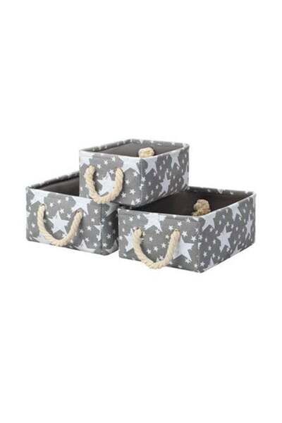 Lawazim 3-Piece Storage Basket Set With Printed Stars Grey/White 40x30x20cm