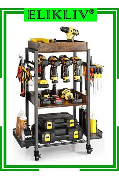 Elikliv منظم أدوات كهربائية، عربة أدوات متحركة مزودة بأرفف وحامل مثقاب وعجلات