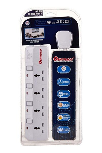 Oshtraco OTC-3314S-8M 4 Way Switched Universal Extension Cord with 8 Meter Wire