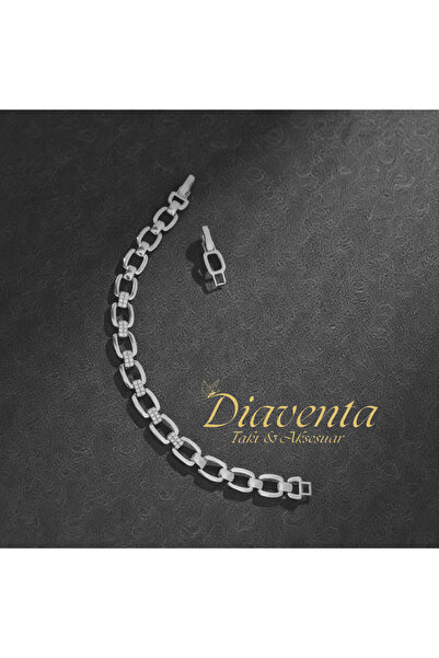 DİAVENTA TAKI VE AKSESUAR Xuping Silver Color Steel Square Zircon Stone Brace...