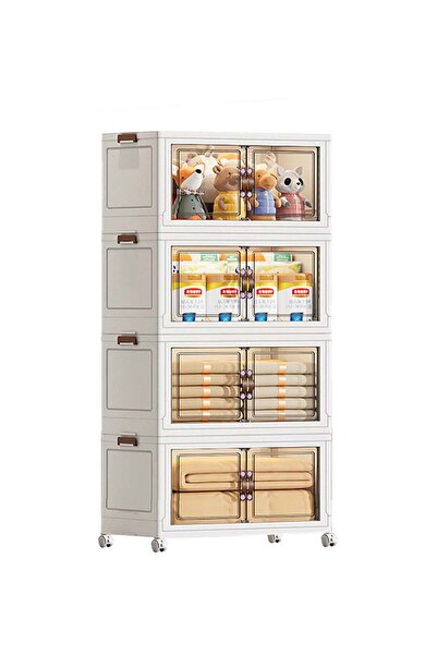 Ollieroo Four-Tier Foldable Plastic Storage Cabinet with Wheels - PP Organize...