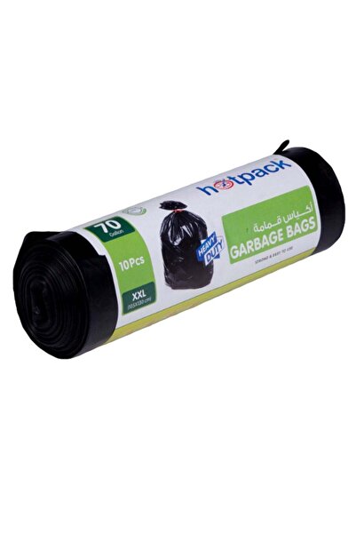 Hotpack لفافة أكياس قمامة شديدة التحمل مكونة من 10 قطع، سعة 70 جالون، لون أسو...