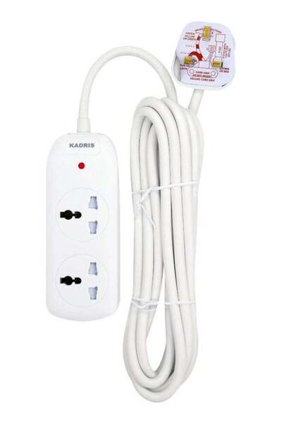 Kadris سلك تمديد كهربائي N2DS، منفذان عالميان + مقبس شحن، 4 أمتار، أبيض (معتم...